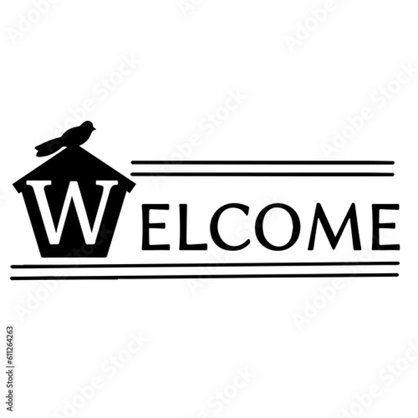 Fototapeta Vector Illustration. Welcome. Handwritten Lettering. Template for Banner, Greeting Card, Postcard, Invitation, Party, Poster, Print or Web Product. Objects Isolated on White Background.