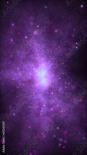 Fototapeta Abstract ambient swirling luminous purple particles flyer background. Vertical concept 3D illustration wallpaper backdrop. Magic psychedelic shimmering sparkle dust showcase and copy space backplate