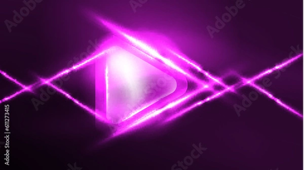 Fototapeta Techno neon triangles with light effects in the dark
