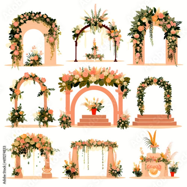 Obraz set of vector wedding altars for the marriage ceremony decorated with flowers 