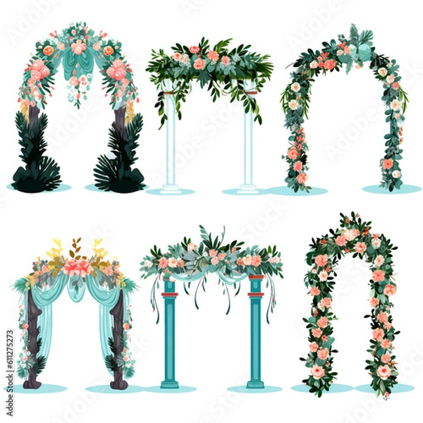 Obraz set of vector wedding altars for the marriage ceremony decorated with flowers 