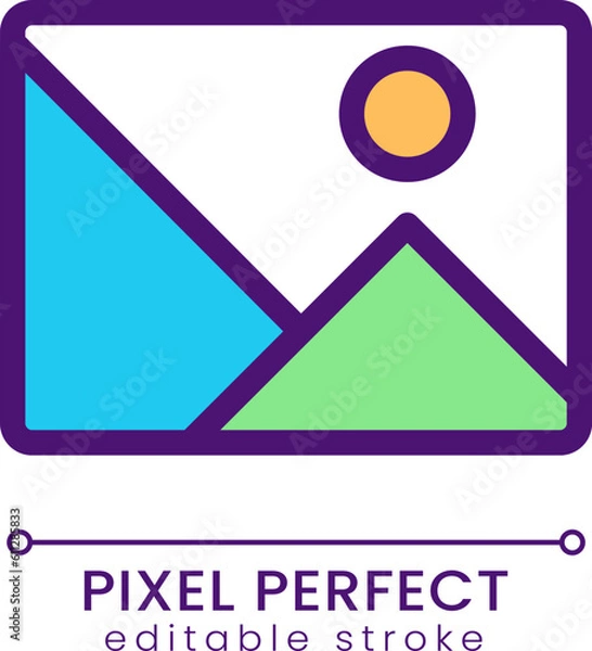 Obraz Gallery button pixel perfect RGB color icon. Add picture to website. Online business process. Isolated vector illustration. Simple filled line drawing. Editable stroke. Poppins font used