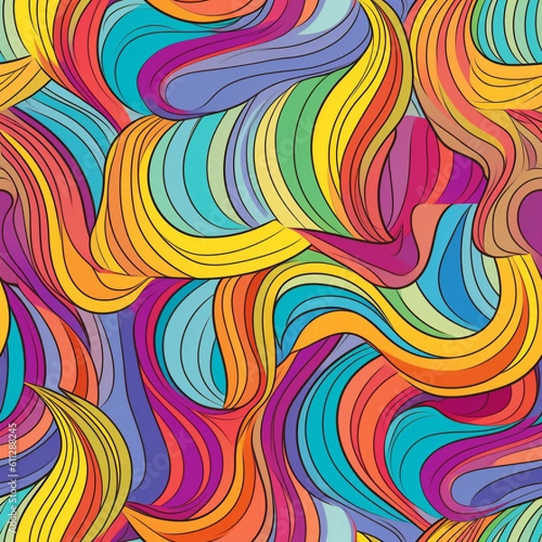 Fototapeta Seamless Groovy Retro Waving Line Pattern Tile, Generative AI