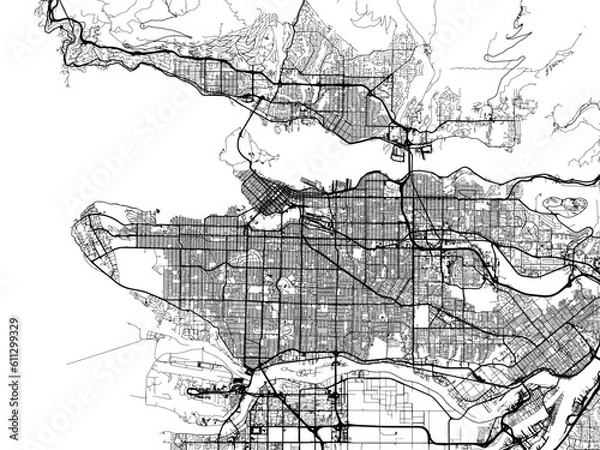 Fototapeta Vector road map of the city of  Vancouver British Columbia in Canada on a white background.