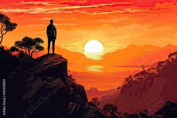 Fototapeta Contemporary Horizon: A Vision from the Cliff - AI generated