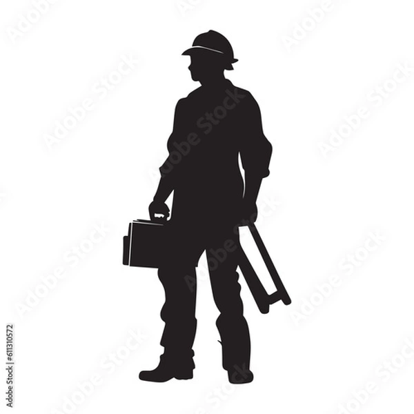 Fototapeta A Worker Vector Silhouette Illustration Flat Vector, Worker Flat Vector Illustration.