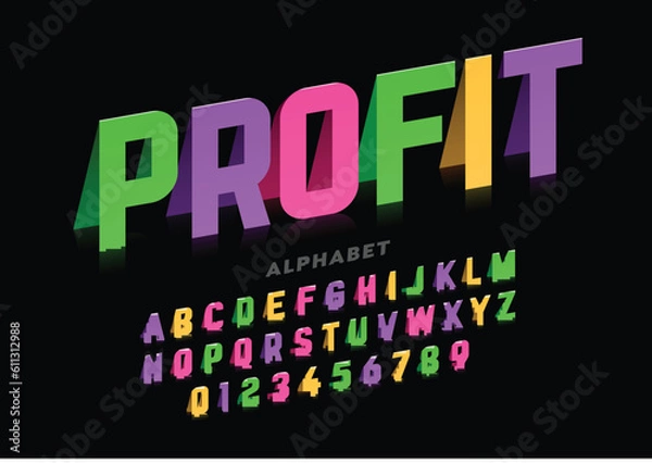 Fototapeta Profit 3d alphabet with colors letters and numbers vector illustration logo design
