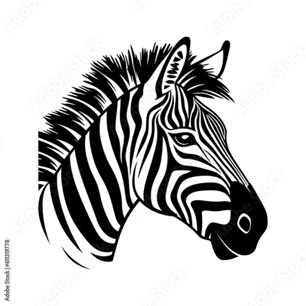 Fototapeta Zebra head, silhouette African zebra, isolated on white background, vector illustration.