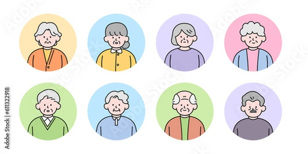 Obraz An elderly people avatar, with pastel colors, in a simple style vector illustration.
