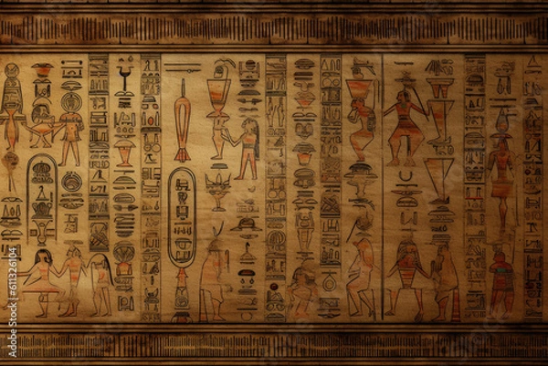Fototapeta Antique Egyptian Paintings On A Stone Wall For The Background Created With The Help Of Artificial Intelligence