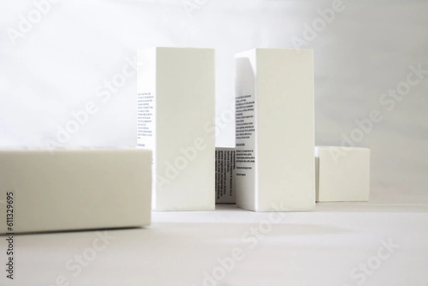 Fototapeta Product photo of rectangular white boxes without design, without background, for mockups