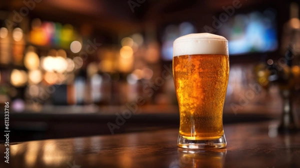 Fototapeta Frothy Beer Glasses Overflowing with Joy and Flavor. Capturing Smiling Friends Enjoying Golden-Hued Delights and Effervescent Moments. generative ai