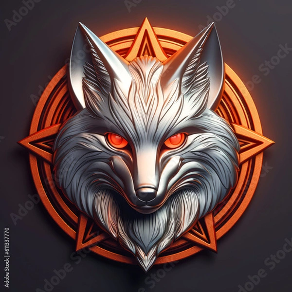Fototapeta Fox, silver metal game emblem, cyberpunk style game badges on transparent background. Made with Generative AI