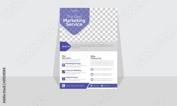 Obraz Modern Corporate and Creative Flyer Design Template Vertical Name Flyer Simple and Clean Violet and Black Business Flyer Vector Illustration Colorful Gradient Flyer Design Brochure Design Banner White
