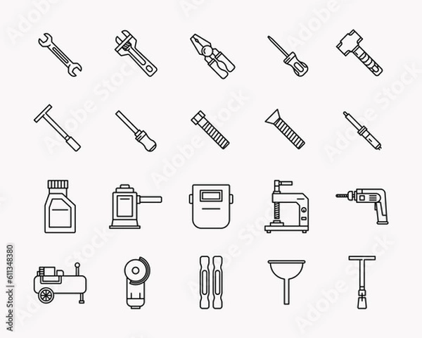 Fototapeta Vector design of mechanic tools icon in outline style. Perfect for element design, UI App, etc. 