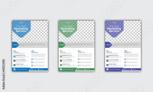 Fototapeta Modern Corporate and Creative Flyer Design Template Vertical Name Flyer Simple and Clean Blue Green Violet and Black Business Flyer Vector Illustration Colorful Gradient Flyer Design Brochure Design