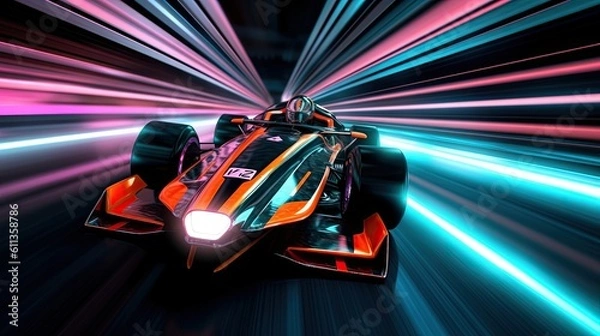 Fototapeta A Formula. Motion futuristic racing formula at fast ride to finish. Generative Ai