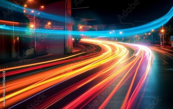 Fototapeta Night Rhythms: Mesmerizing Abstract Light Trails in the Urban Tapestry - High-Quality Wallpaper, Generative AI