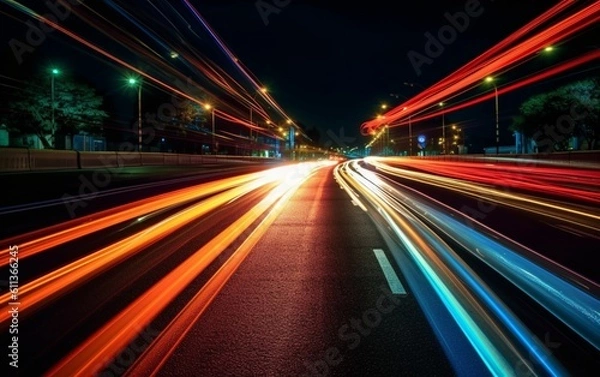 Fototapeta Night Rhythms: Mesmerizing Abstract Light Trails in the Urban Tapestry - High-Quality Wallpaper, Generative AI