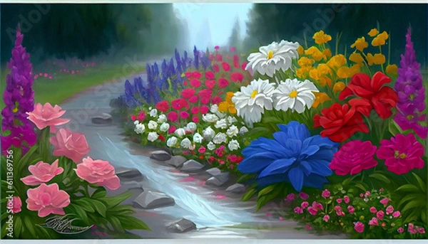 Obraz Generative AI flowers in the garden