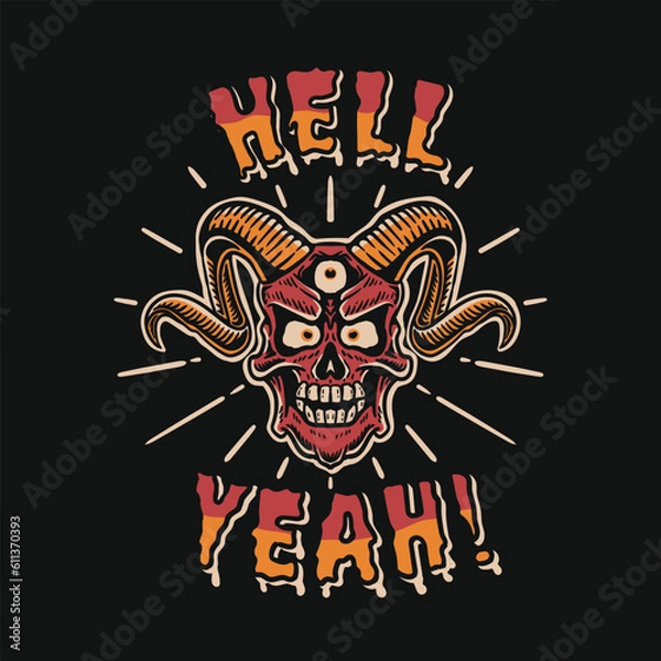 Obraz horned devil skull illustration with black background