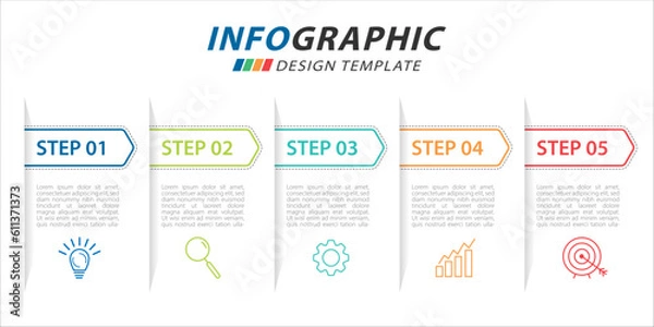 Fototapeta Timeline Creator infographic template. 5 Step timeline journey, calendar Flat simple infographics design template. presentation numbers. Business concept with 5 options vector illustration.