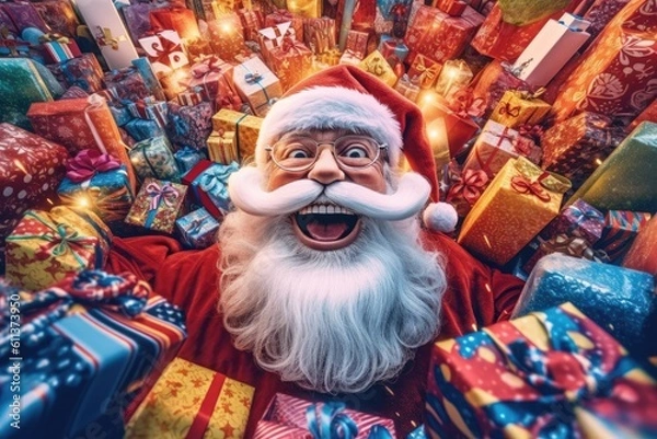 Obraz santa claus with christmas gifts - Illustration created with  generative ai