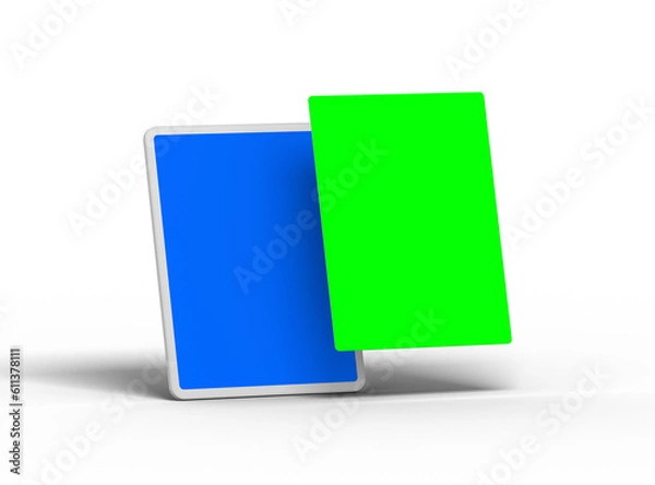 Fototapeta Customizable mockup of a white unbranded tablet with popped-up changeable screens on transparent background. 3D Render