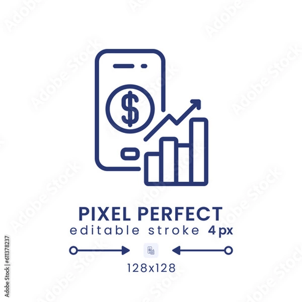 Obraz Personal finance app linear desktop icon. Budget planner. Expense tracker. Pixel perfect 128x128, outline 4px. GUI, UX design. Isolated user interface element for website. Editable stroke