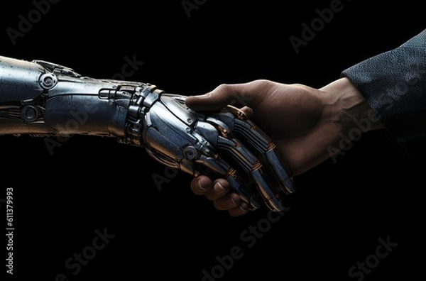 Fototapeta A Man and Robot Handshake: Embracing the Future of Technology and Collaboration