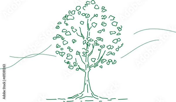 Fototapeta 木　ツリー　線画のシンプルな木