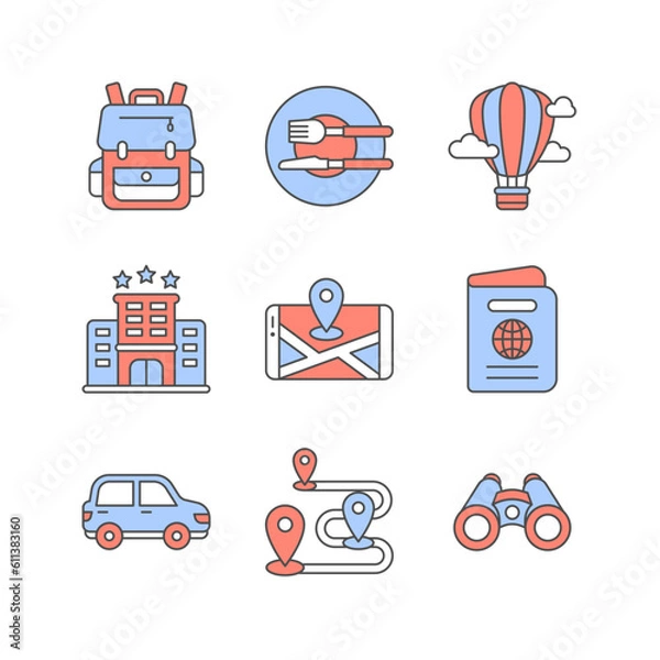Fototapeta Tourism and Travel Icon Set in Duotone Style