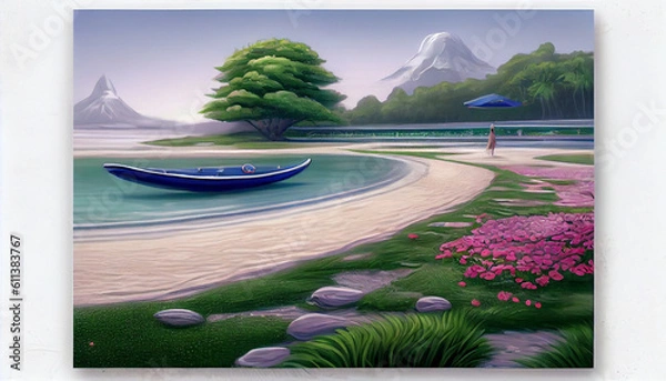 Fototapeta Generative AI landscape with a lake