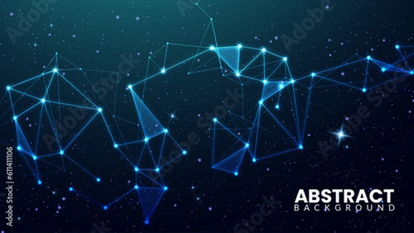 Fototapeta Geometric plexus lines with stars on a dark background. Triangle shapes and stars in the night sky for a fantasy story. Celestial space wallpaper and zodiac constellation
