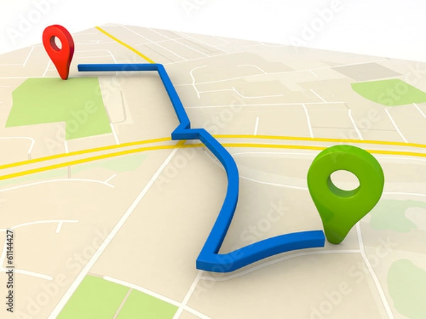 Obraz city map with Pin Pointers 3d rendering image