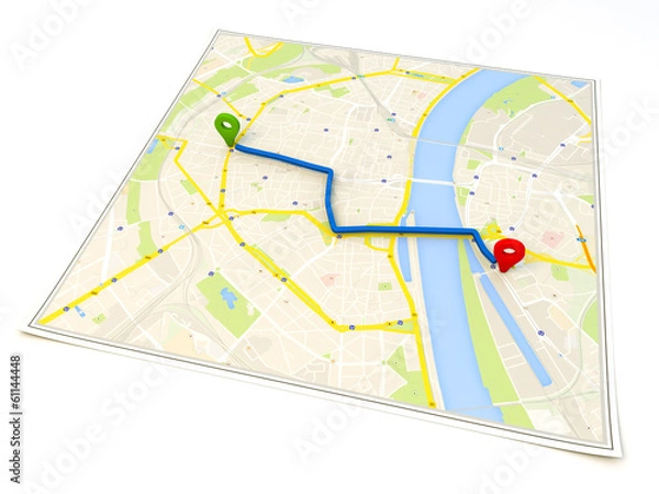 Obraz city map with Pin Pointers 3d rendering image