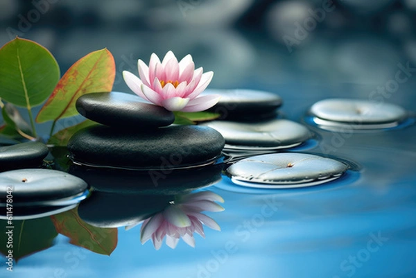 Fototapeta Spa still life with water lily and zen stone in a serenity pool