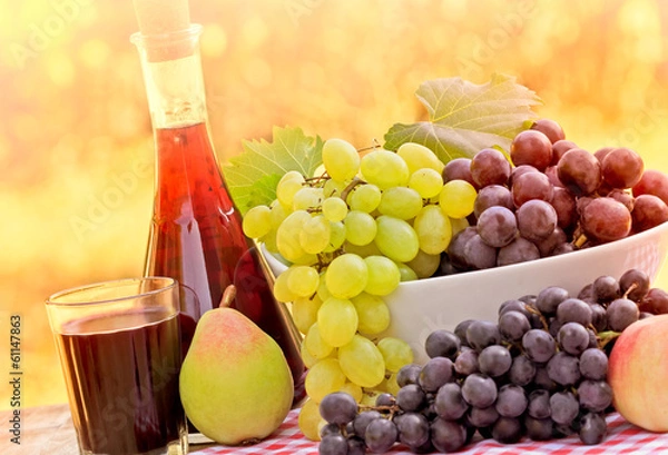 Fototapeta Red wine and grapes