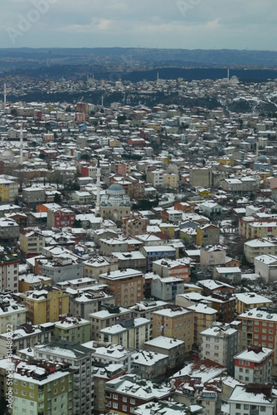 Fototapeta top view of Snowfall in istanbul city 