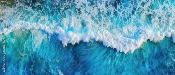 Fototapeta ocean waves blue ocean view from above -Created using generative AI tools