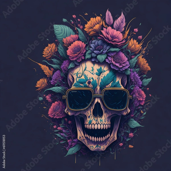 Fototapeta Elegant Floral Skull | High-Quality Images of Decorative Skulls with Floral Patterns for Creative Design Projects