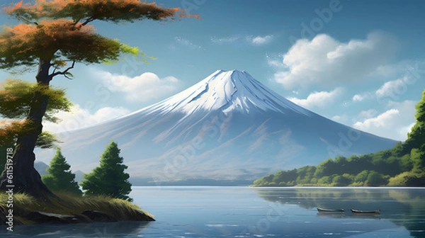 Obraz イラスト調の富士山 No.010 | Mount Fuji of Illustration style Generative AI