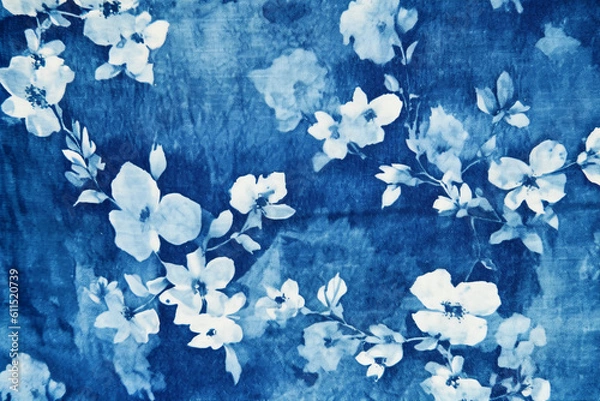 Obraz Cyanotype, fabric, background, blue. AI generative