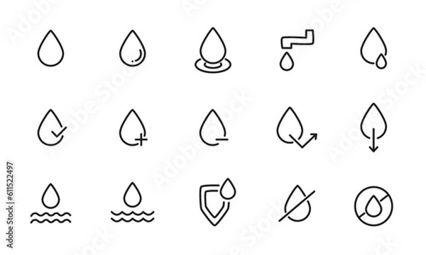 Obraz 水を表したアイコンのセット/水滴/雫/イラスト/ベクター/マーク/要素