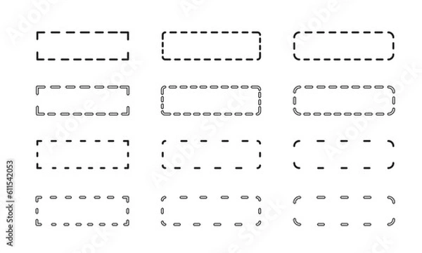 Obraz 破線をモチーフにした長方形の枠のセット/鎖線/ミシン目/あしらい/要素/見出し/イラスト/ベクター