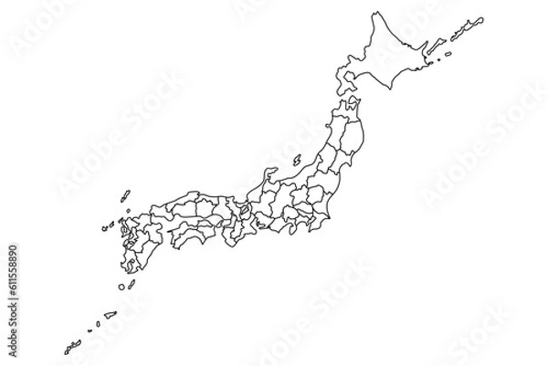Fototapeta イラスト素材：日本全体地図　都道府県境界線