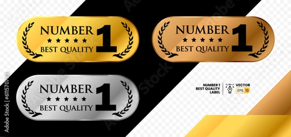Fototapeta Number 1 Best Quality Luxury Gold Bronze Silver  Label Vector Design Template