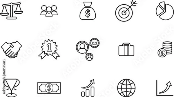 Fototapeta Business and Finance web icons in line style. Money, bank, contact, infographic. Icon collection. Vector illustration.
