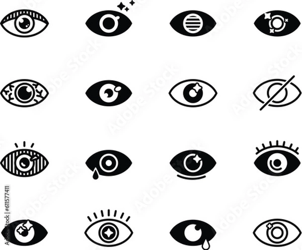 Fototapeta Outline eye icons. Open and closed eyes images, sleeping eye shapes with eyelash, vector supervision and searching signs