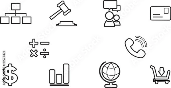 Fototapeta Business and Finance web icons in line style. Money, bank, contact, infographic. Icon collection. Vector illustration.
